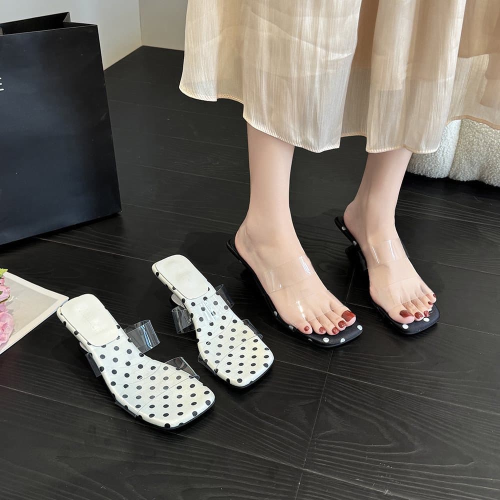 Open-Toe Sandals Slippers, Slimming and Leg-Lengthening, One-Bar Slippers for Women, Korean Style with Polka Dots, Plus Size Vacation Slippers, Summer Transparent