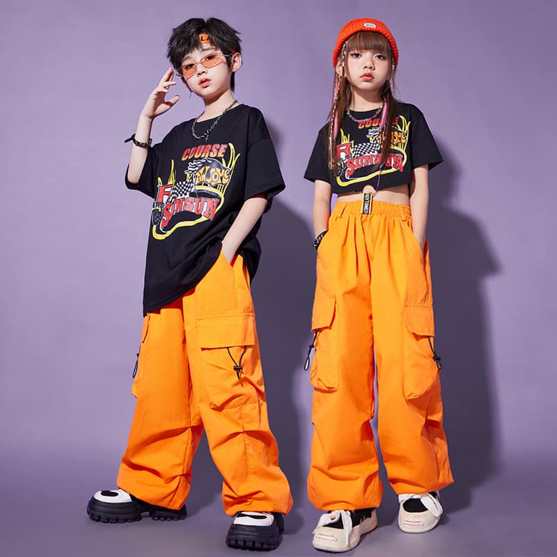 Street Dance Children's Trendy Outfit Jazz Dance Girls' Performance Wear Summer Boys' Cool Hip-Hop Style HIPHOP Performance Costume