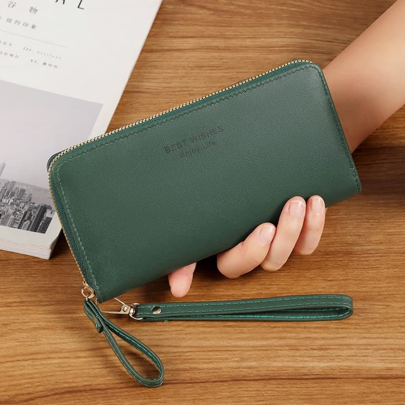 New Women's Long Wallet Super Thin Bright Leather Mobile Phone Clutch Purse Cross-border Style Sweetpu Money Bag