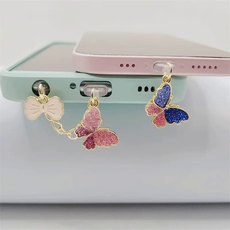 Color Block Butterfly Dust Plug Couple Fashion Charge Port Plug