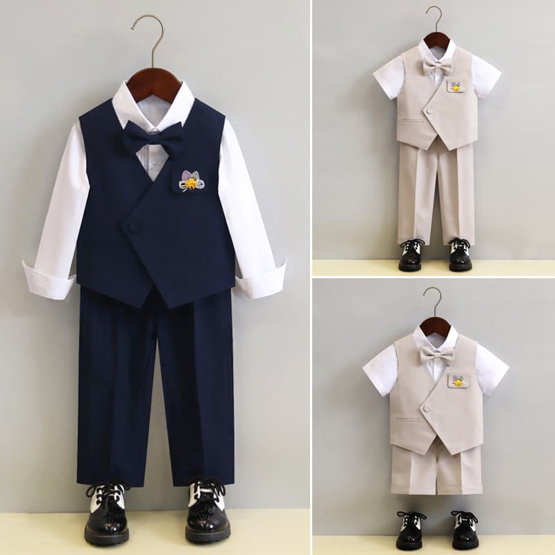Boys' Suit Set - Korean Style Solid Color Vest Suit for Summer and Autumn, Birthday, Flower Boy, Performance Wear