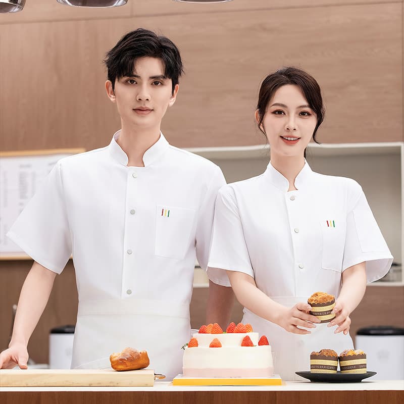 Summer Thin Chef Coat Short Sleeve Breathable Hotel Restaurant Kitchen Workwear for Men Summer Baking Women's Uniform