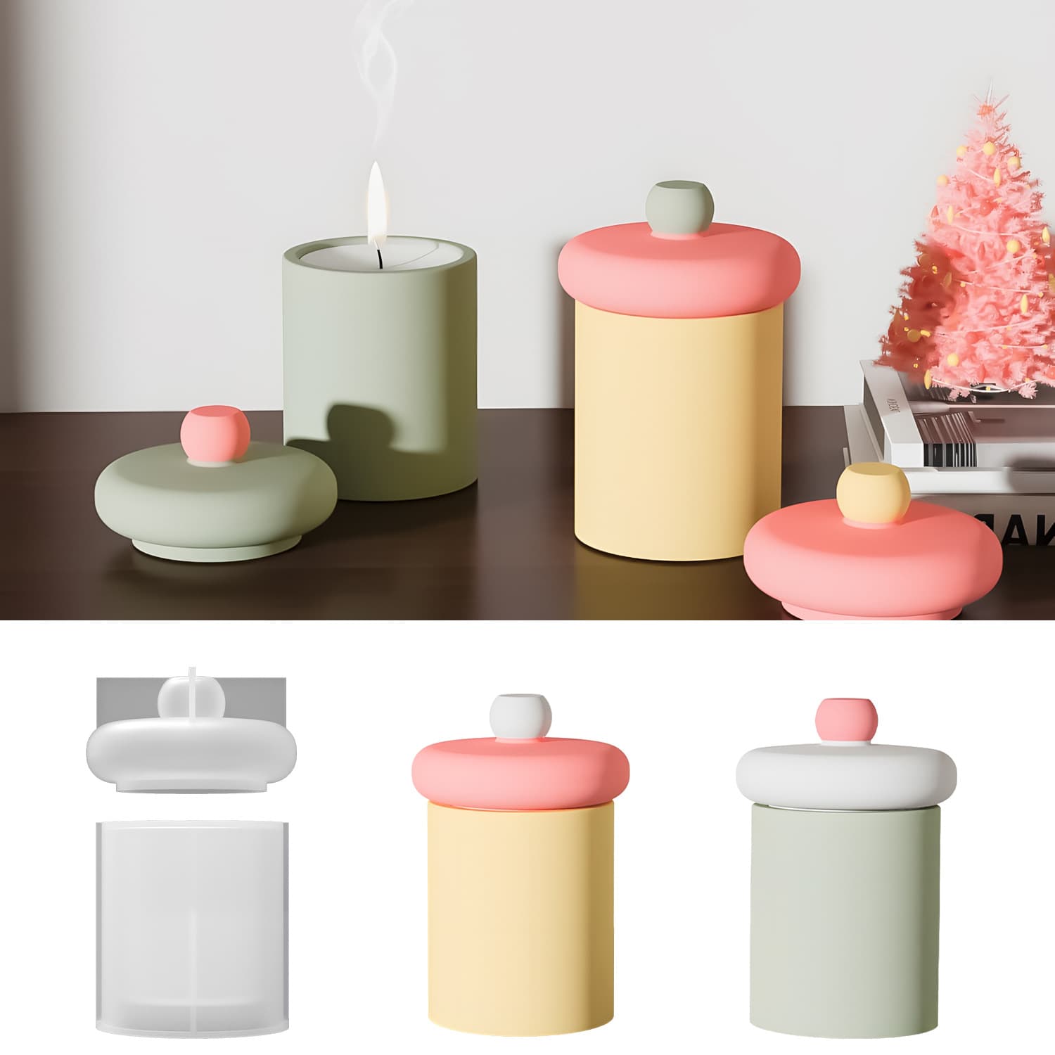 DIY cylindrical storage cup with lid silicone mold aromatherapy plaster storage box ornament candle mold