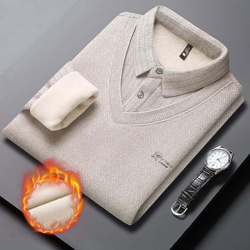 Source Factory Men's Mink Velvet Sweater Fleece-lined Thickened Layered Look Autumn and Winter New Style Long Sleeve Shirt Collar Base Layer