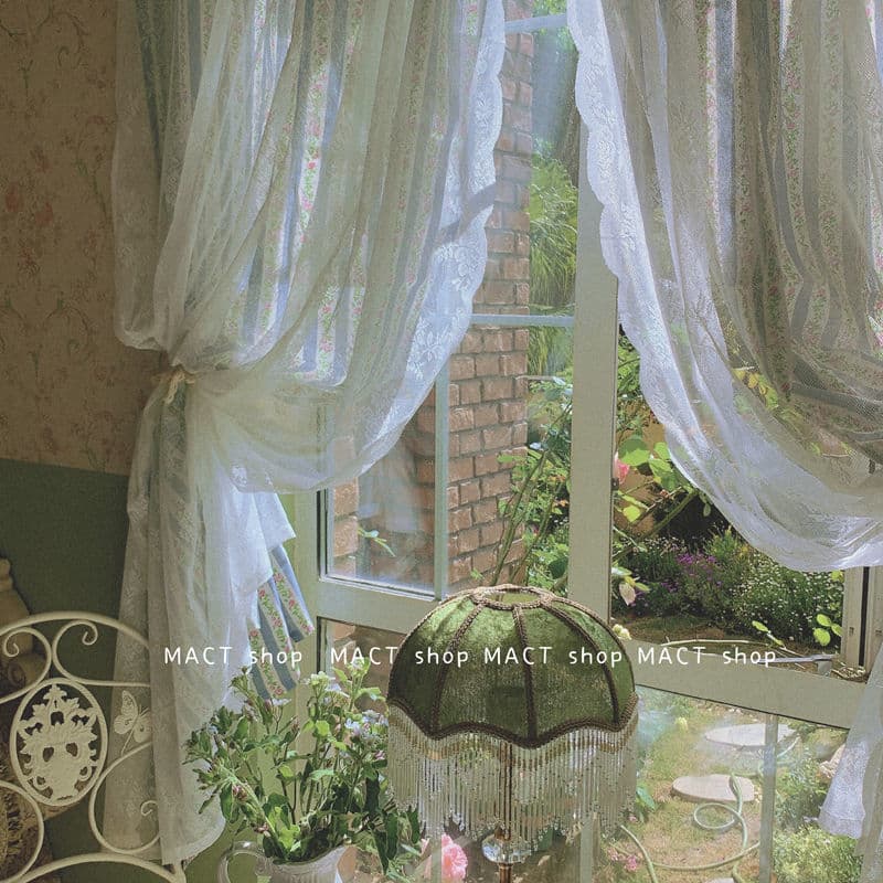 Handmade Curtain Lace Sheer Curtain Double Layer Forest Girl American Countryside French Floral Vintage Cross-Border Trade