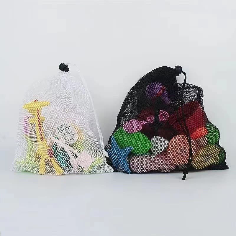 Packaging bags, polyester drawstring mesh bags in stock, white mesh bags, fabric storage bags.