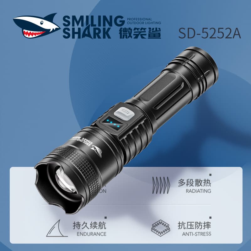 Telescopic Zoom High-Brightness 3-Mode Adjustable Flashlight ABS with Power Display USB Rechargeable Outdoor Portable Flashlight