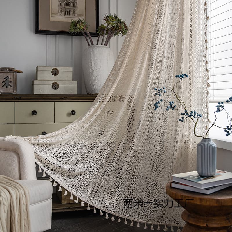 Curtain American-style Crochet Hollow Blackout Velcro Curtain for Bedroom Kitchen Living Room Soundproof Bay Window Finished Product Wholesale