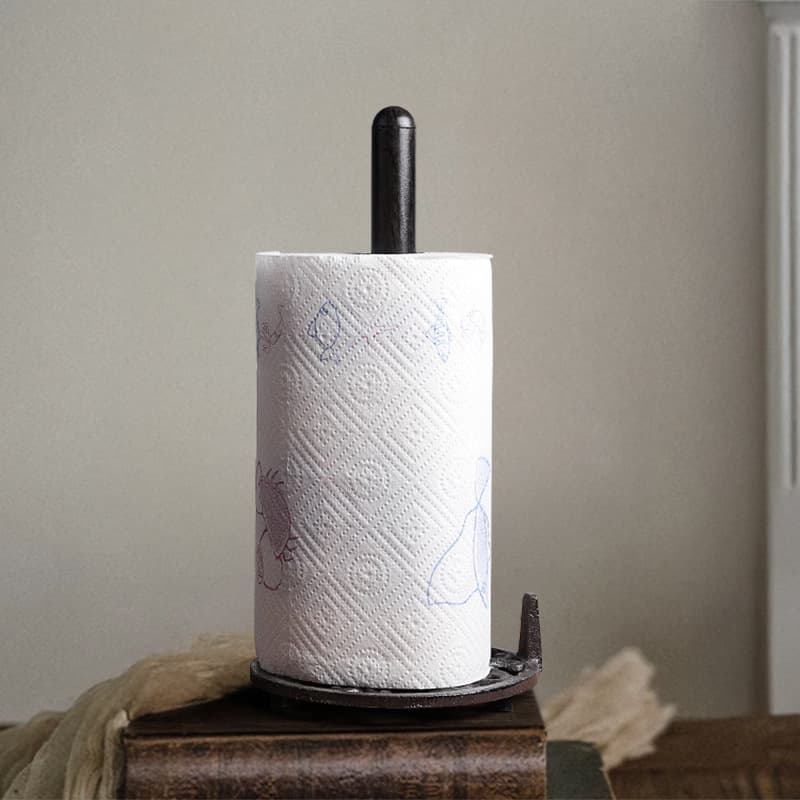 Cross-Border Simple Seat-Type Cast Iron Round Tube Paper Towel Holder Kitchen Paper Towel Holder Garden Hemp Rope Rack Grocery Villa Decoration
