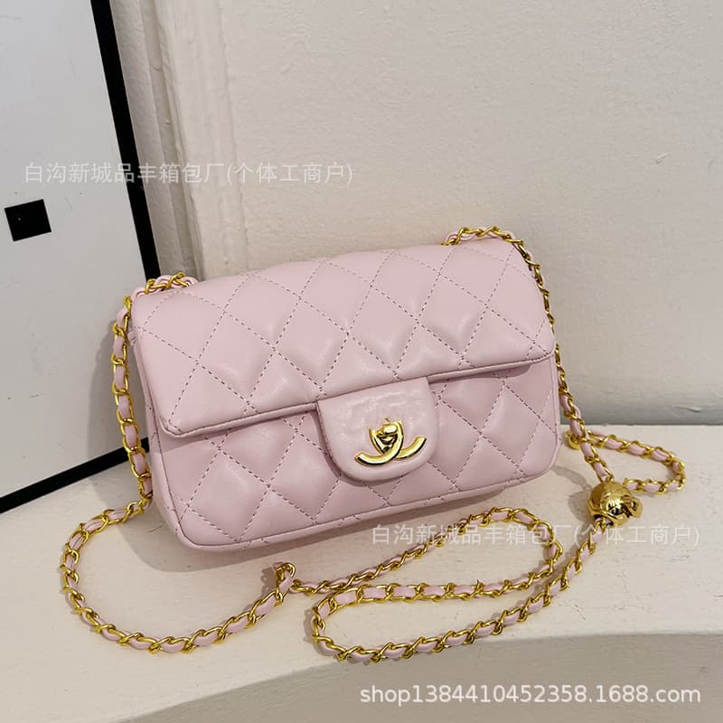2026 New Women's Crossbody Bag Chanel-Style Gold Ball Square Flap Bag Fashion Shoulder Chain Quilted Versatile Handbag