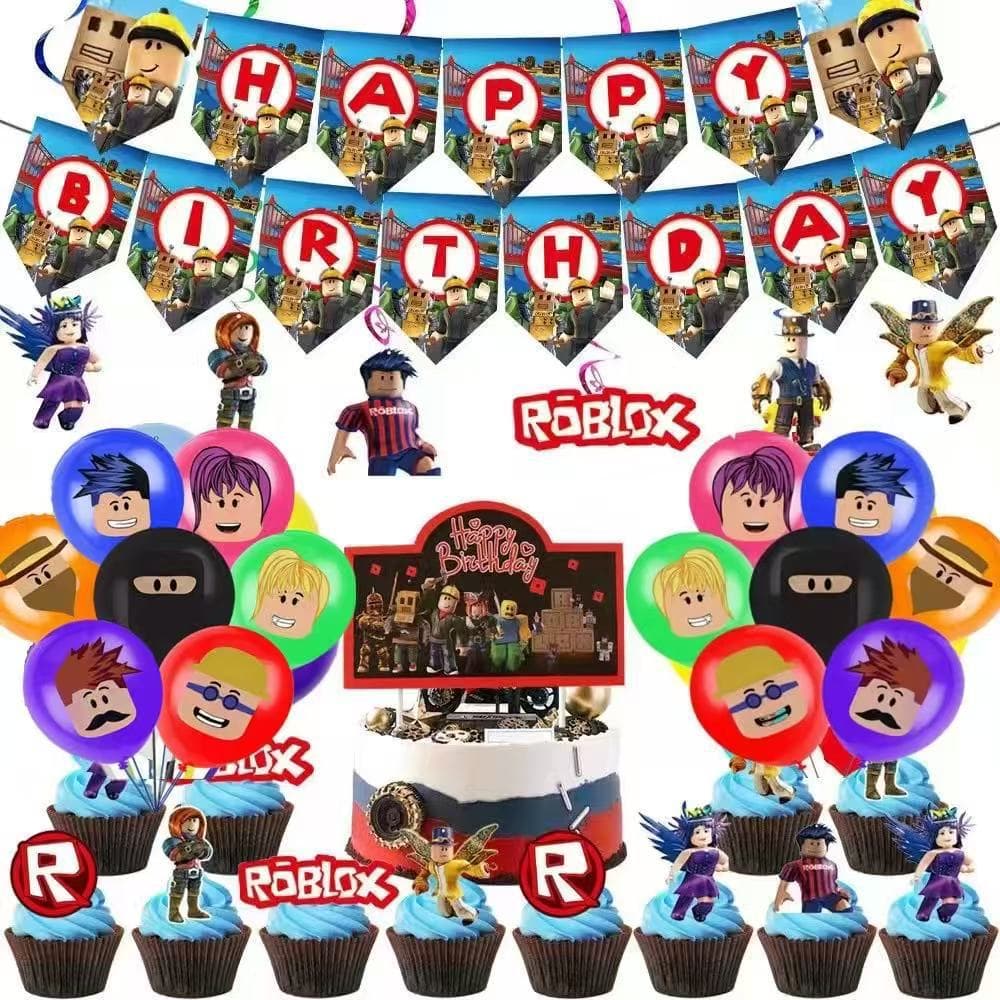 Cross-border Roblox game party decoration supplies virtual world paper plates paper cups tablecloths banners balloon decorations