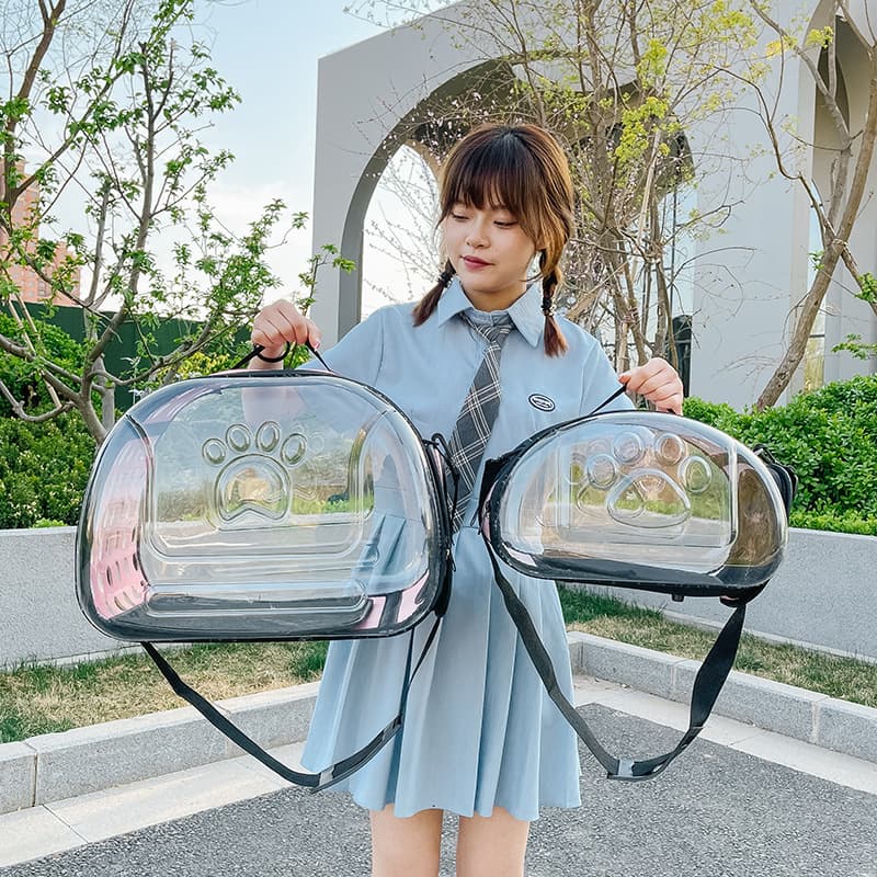 Cross-Border Fashion Transparent Cat Carrier, Handheld Shoulder Bag, Foldable Breathable Cat Outing Sling Pet Backpack