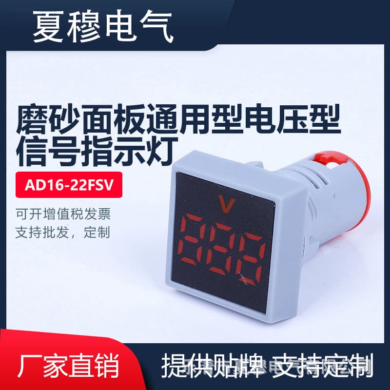 AD16-22FSV Frosted Panel Miniature Voltmeter with LED Indicator Light, Square Single Display, 22mm Signal Light