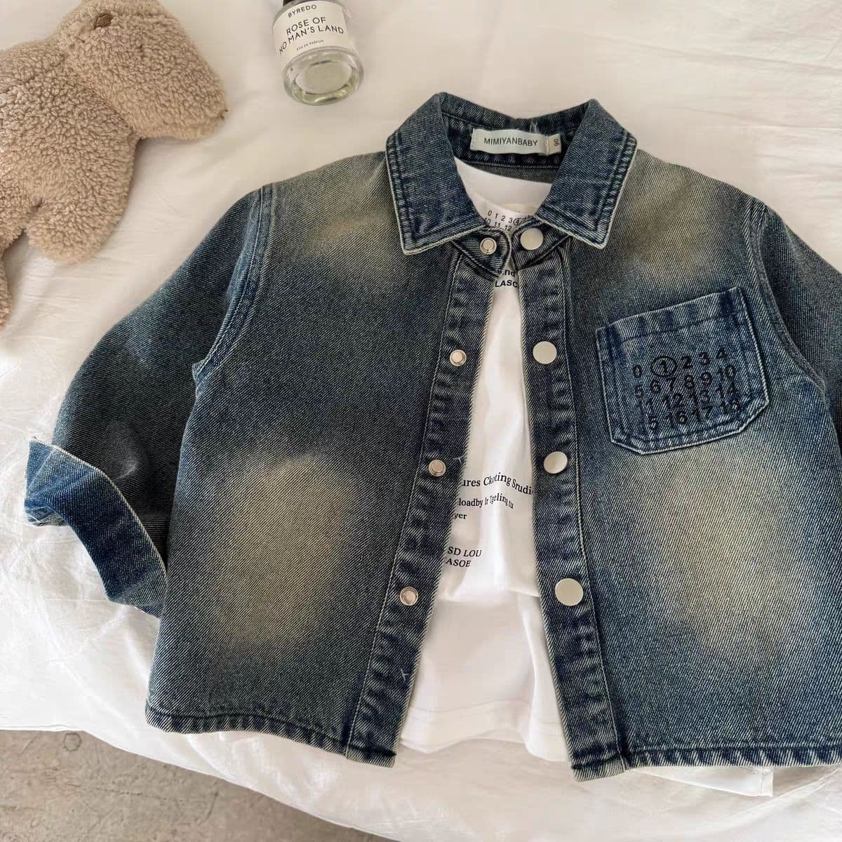 Children's Denim Jacket 2025 Spring/Autumn Kids Clothing, Korean Style Embroidered Shirt for Boys, Turn-down Collar Top for Toddlers and Older Children