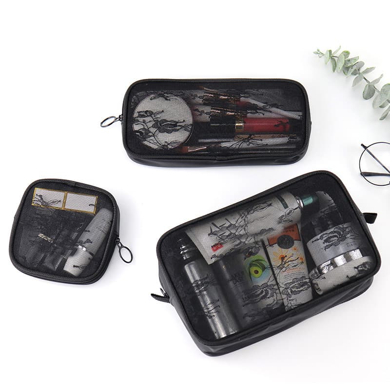 Travel Makeup Bag Small Portable Organizer Mini Cosmetic Pouch for Women Lace Mesh Toiletry Bag New