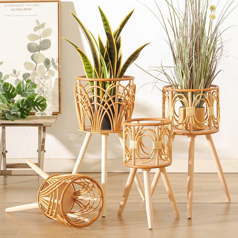 Plant indoor woven flowerpot imitation rattan flower stand triangular living room floor-standing hollow flower stand balcony bamboo flower basket