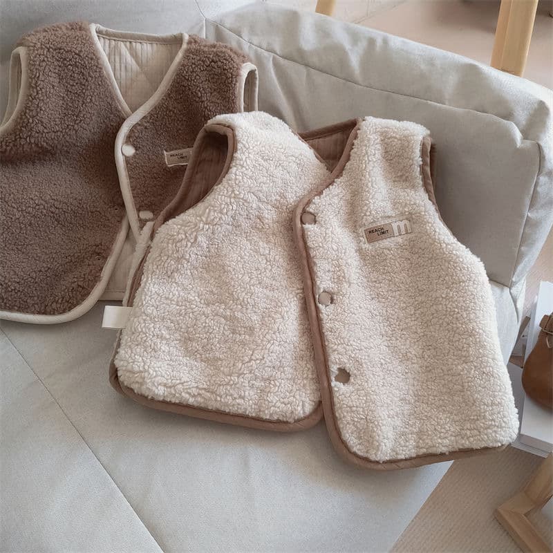 Class A Infant Vest for Boys and Girls, Lamb Fleece Vest for Children, Thickened Outerwear for Babies in Autumn and Winter