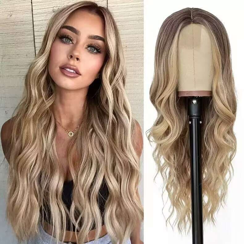 Amazon European and American Women's Wig with Middle Parting, Big Waves, Long Curly Hair Wig, One Piece Wholesale from Manufacturer