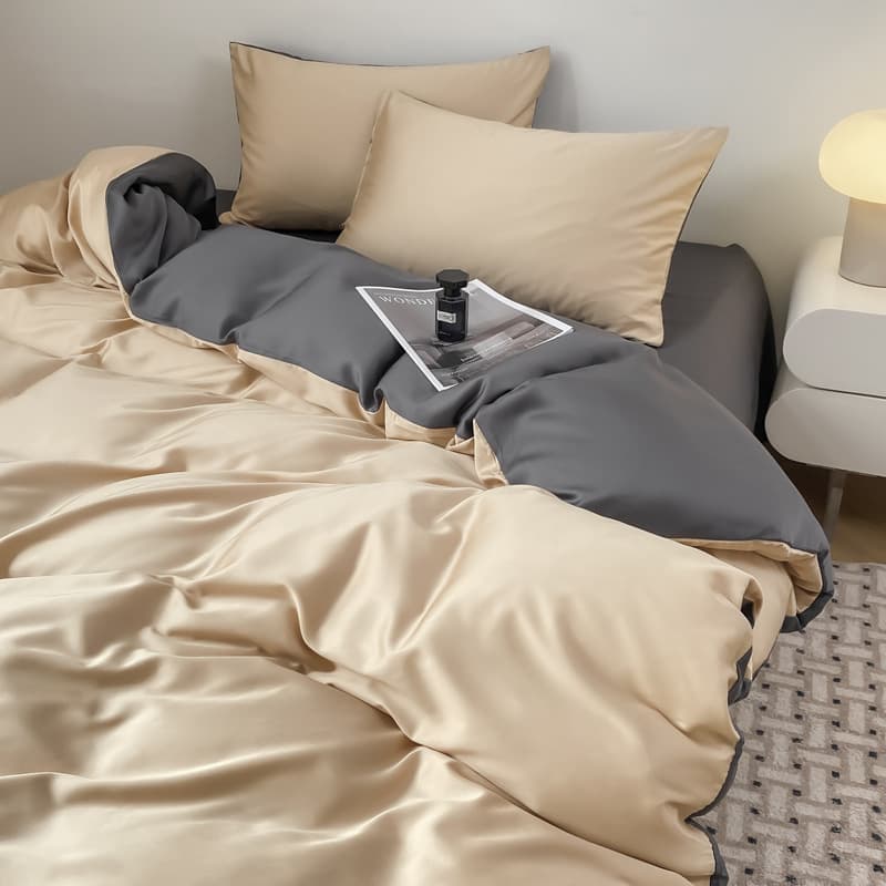 Summer Washable Ice Silk Light Luxury 4-Piece Bedding Set, Skin-Friendly Cooling Fitted Sheet, Flat Sheet, Pillowcase, Duvet Cover, Wholesale