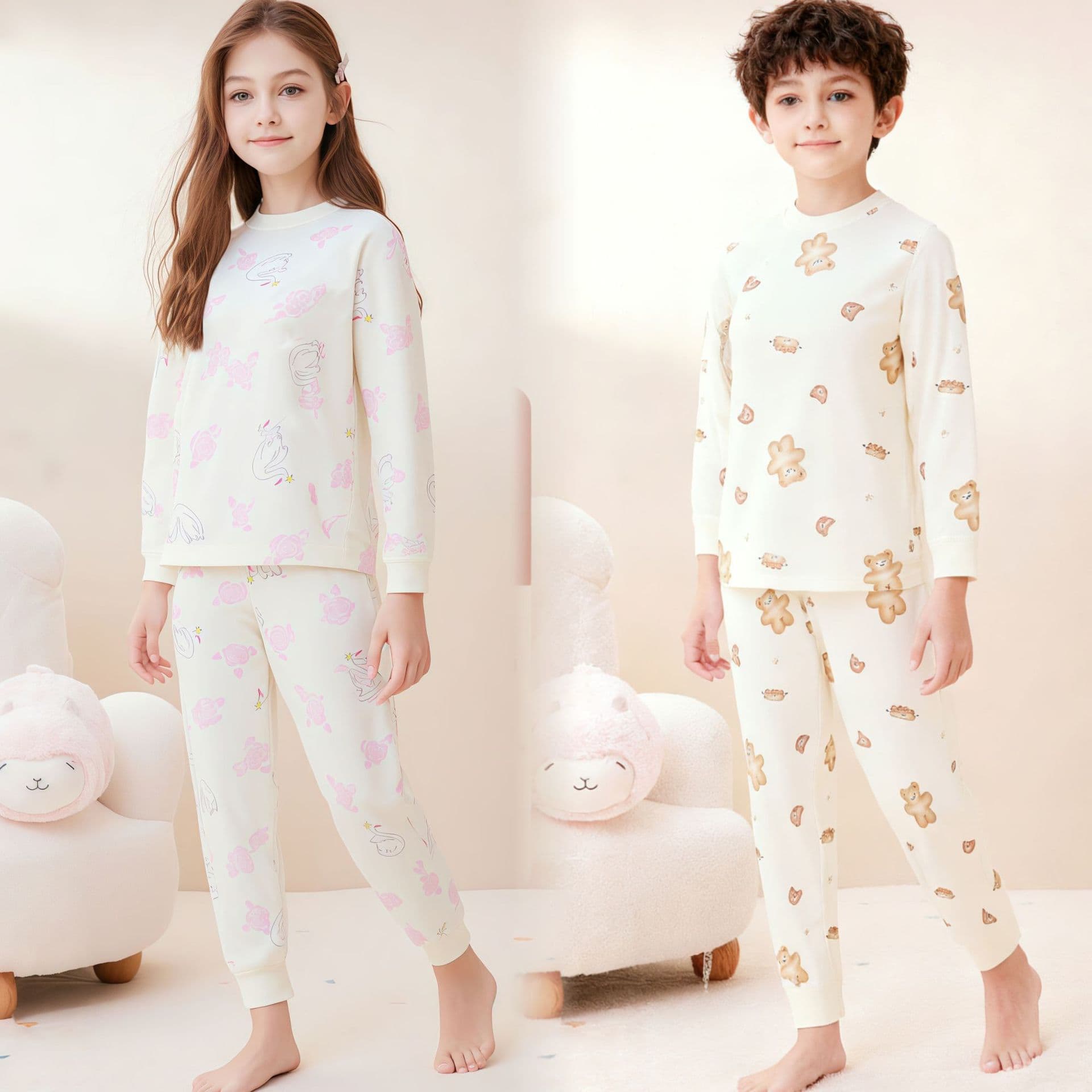 Children's 40s Combed 100% Cotton Underwear Set Boys Girls Pure Cotton Loungewear Pajamas Thermal Top and Bottom Kids Clothing Wholesale