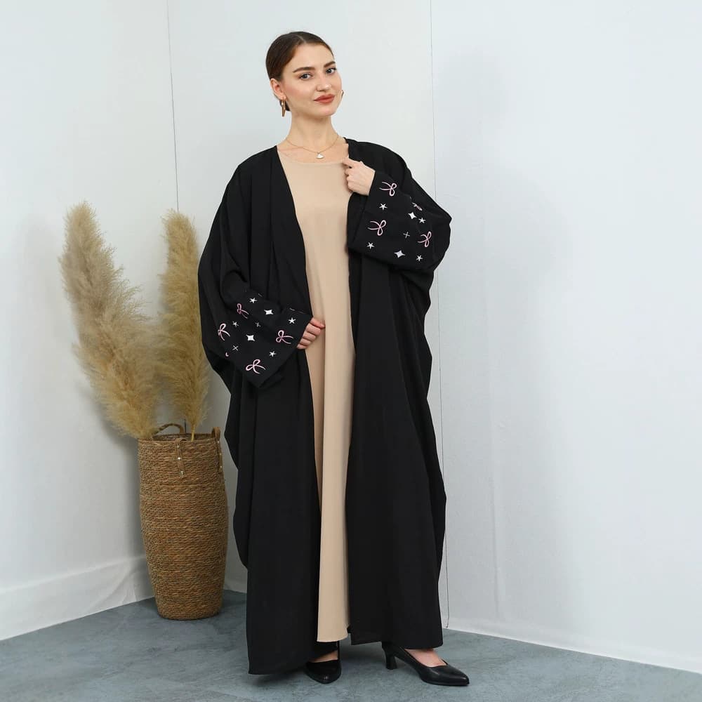 F429 Cross-border Women's Embroidered Plus Size Cardigan Long Dress Fashion Loose Batwing Sleeve Dress