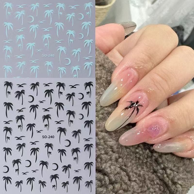 New flat ins-style trendy plant coconut tree nail art stickers wholesale nail stickers embossed French