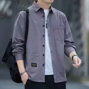 Spring/Autumn Men's Workwear Business Long-Sleeve Cardigan Jacket Top, Versatile Casual Work Shirt Streetwear