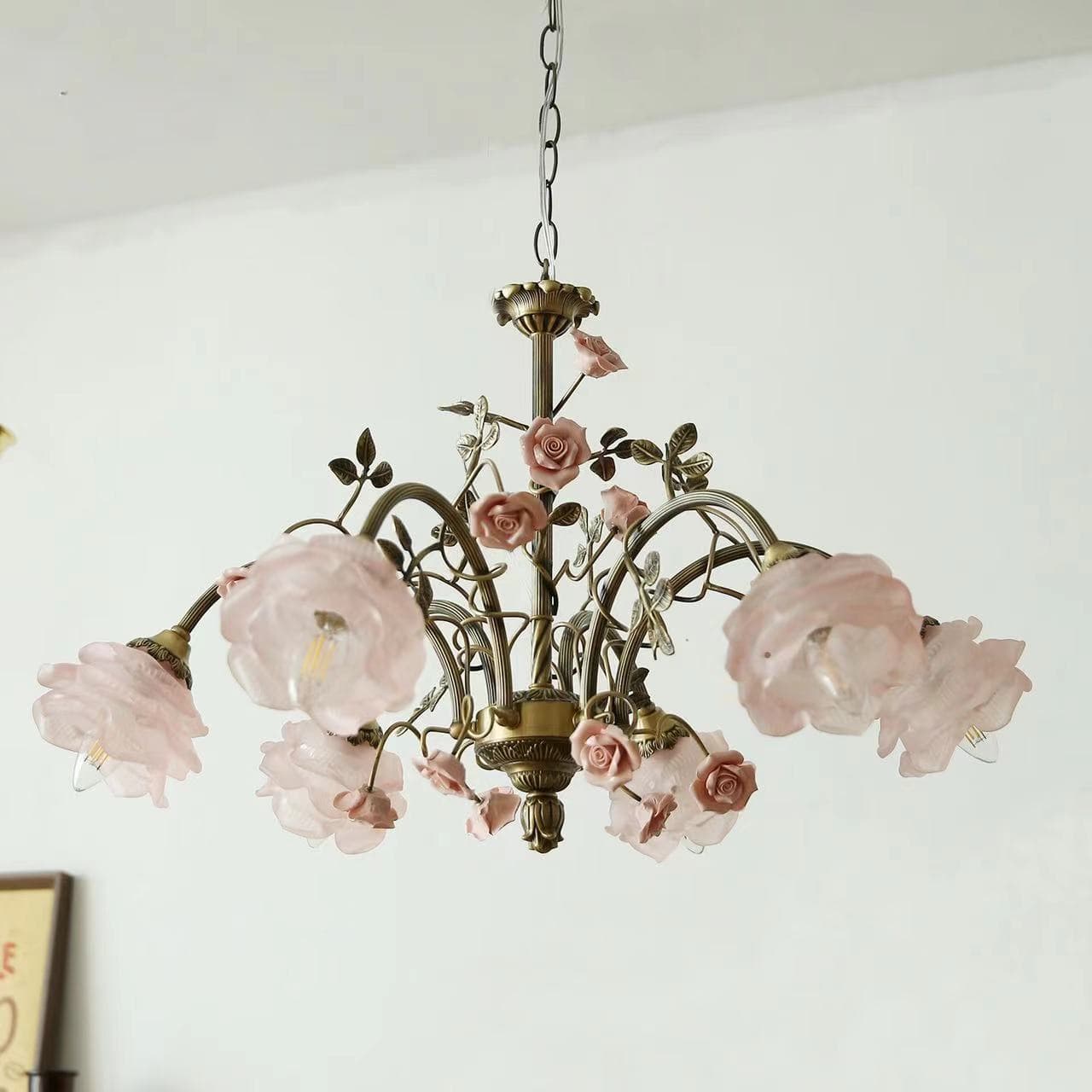 New French Style All-Copper Chandelier, American Vintage Living Room Bedroom Rose Flower Romantic Rustic Country Dining Room Pendant Light