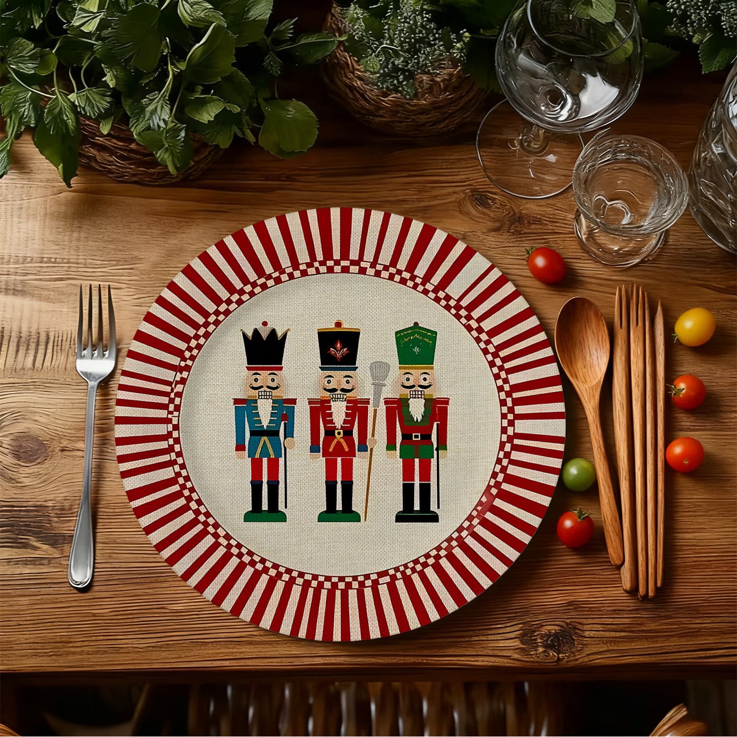 Classic Red and Green Plaid Round Christmas Placemat Festive Table Setting Vintage Christmas Element Round Table Mat