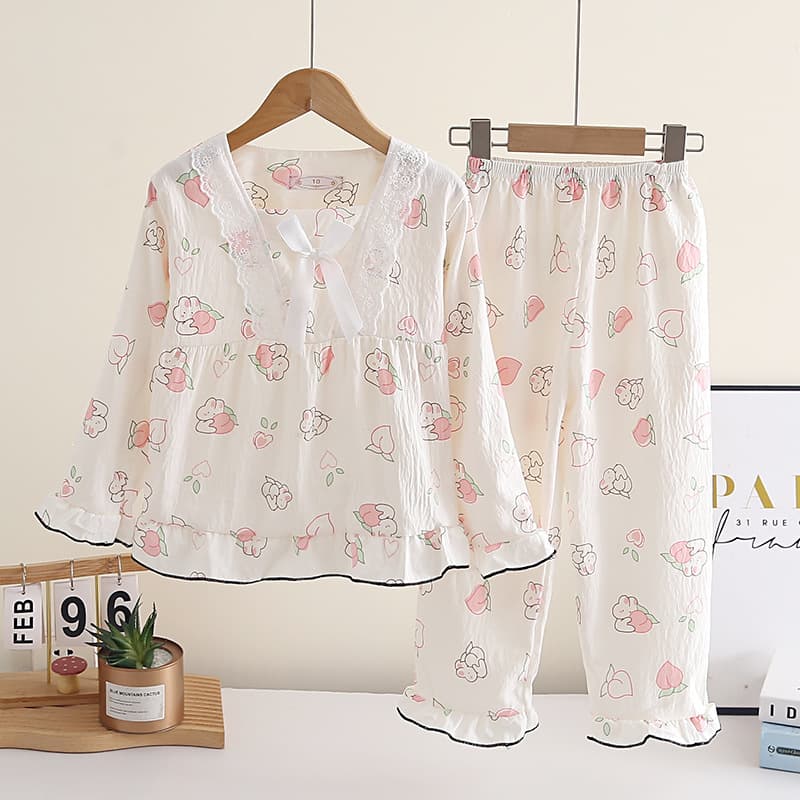 New Style Girls' Pajamas for Spring and Autumn, Korean Princess Style, Cute Student Style, Comfortable and Loose Cloud Cotton Home Clothes Wholesale