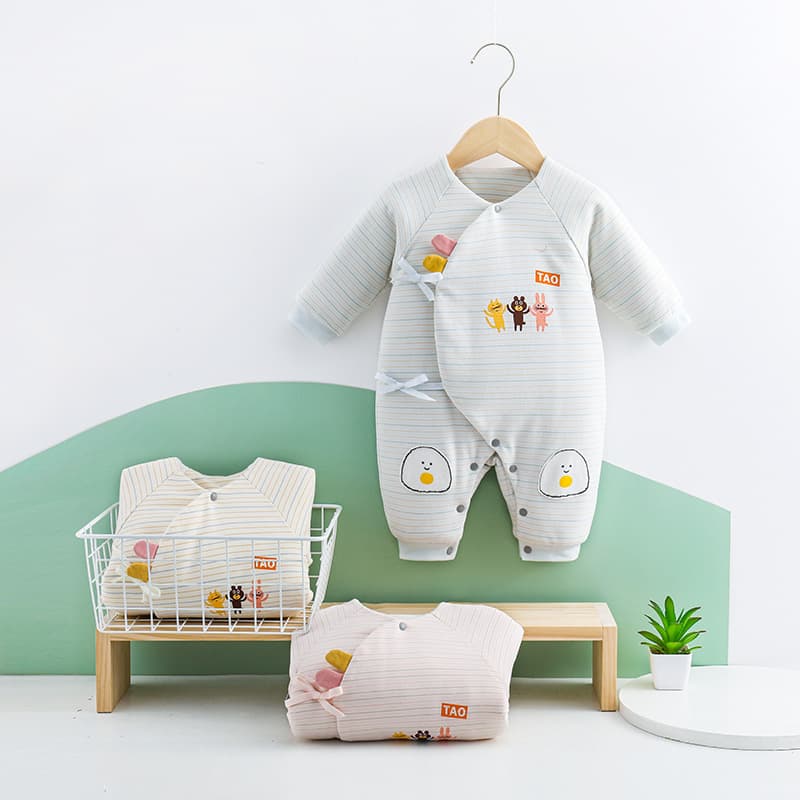 Newborn Baby Romper, Diagonal Wrap Tie-Dye Bodysuit, Baby Thermal Crawling Suit, Pure Cotton Long-Sleeve Warm