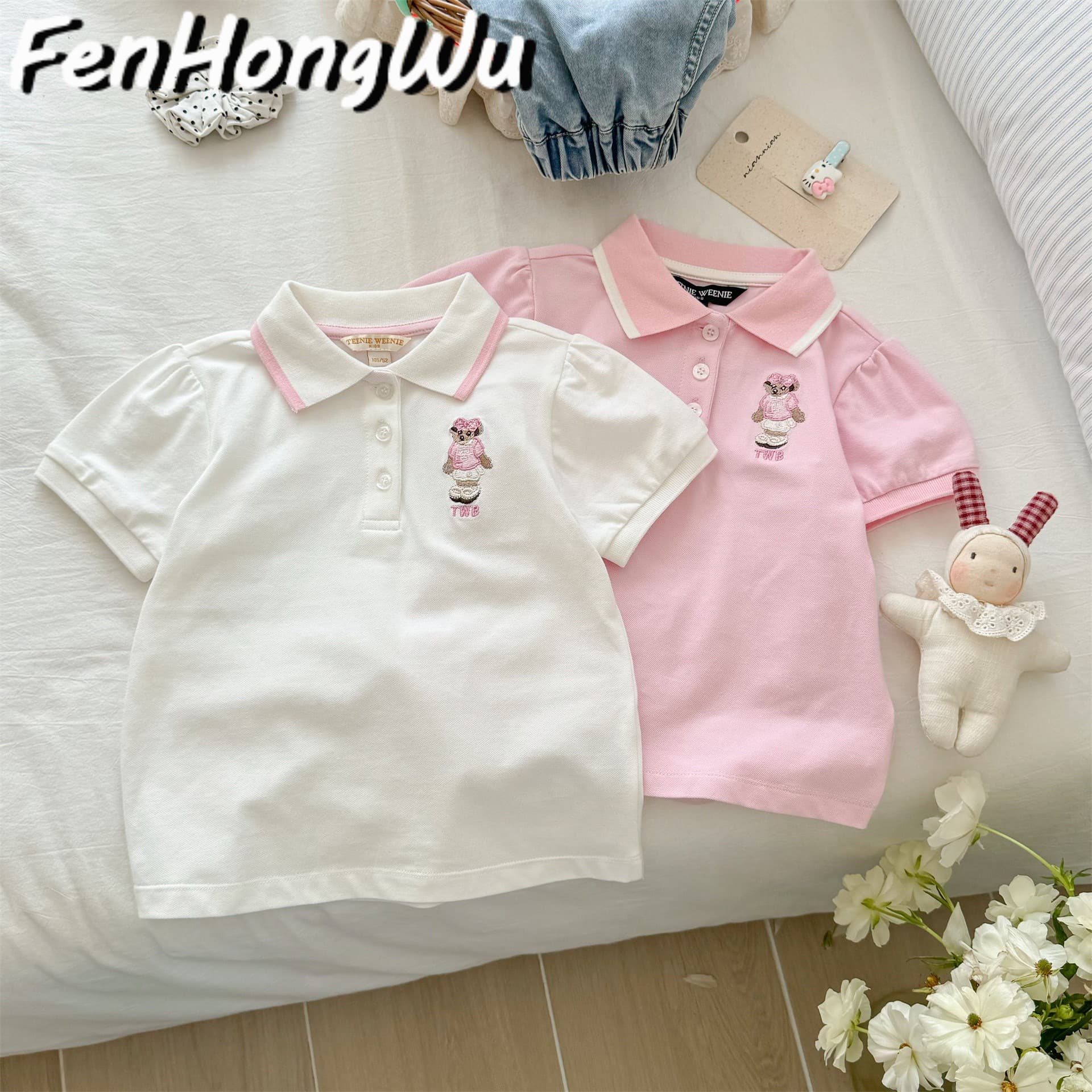 【Pink House】Children's Short-Sleeve Polo Shirt New Summer Style Kids' School Style Top Korean Version