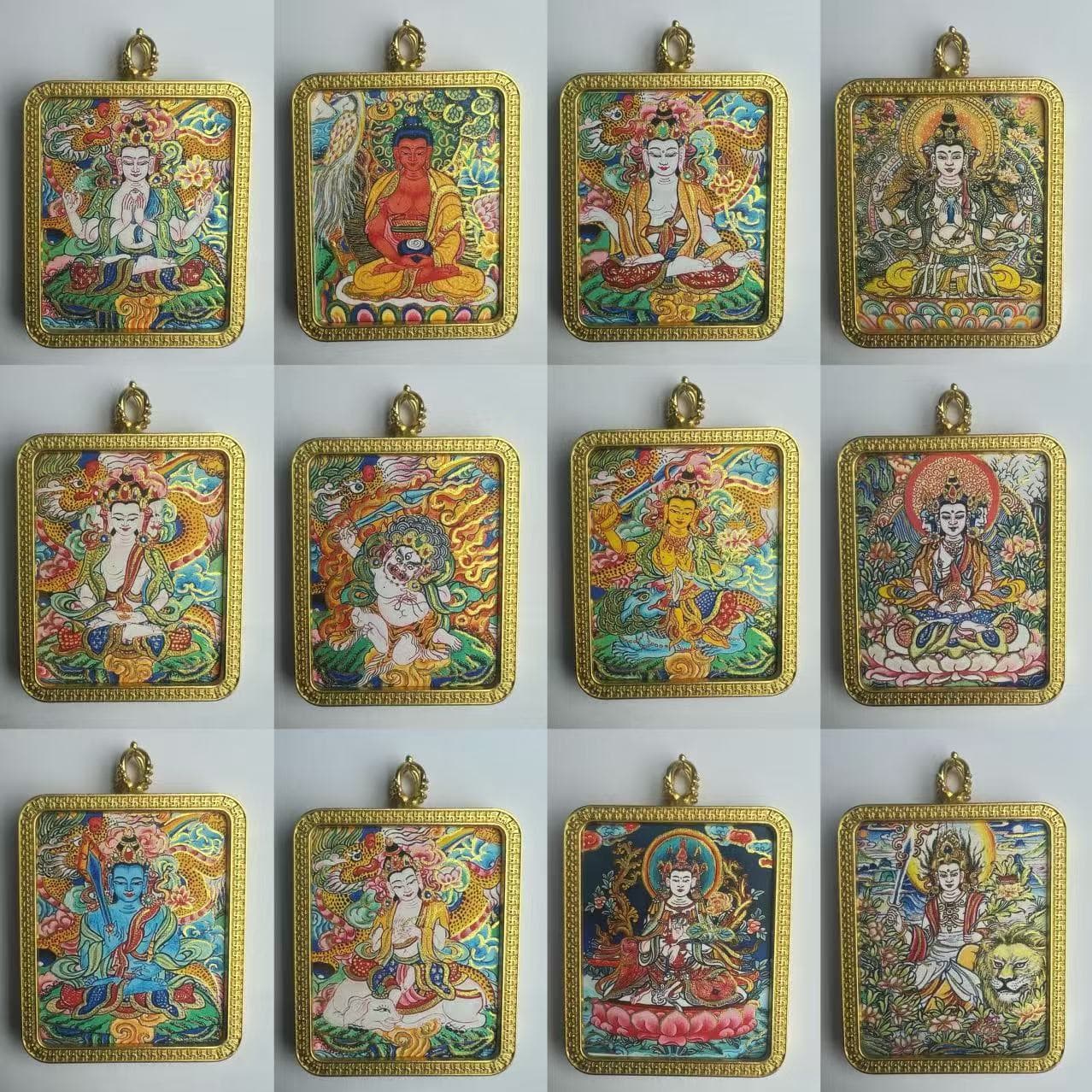 Tibet Lhasa Hand-Painted Gold-Traced Thangka Eight Great Protectors Personal Buddha Twelve Zodiac Pendant Nepal New Square Style