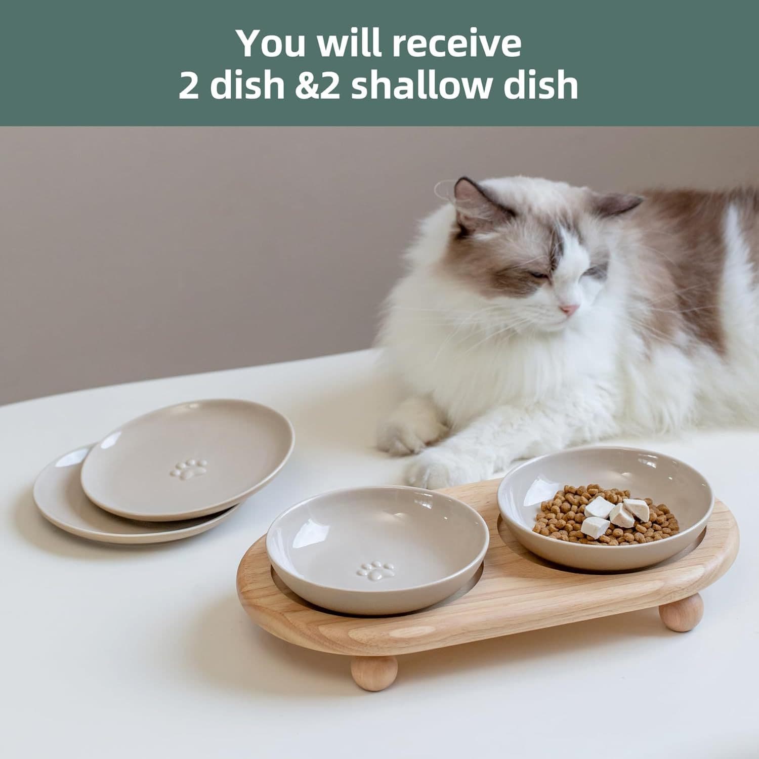 Creative wooden cat bowl rack, pet supplies high-leg tilt protection cervical vertebrae drinking rack wooden cat feeding rack