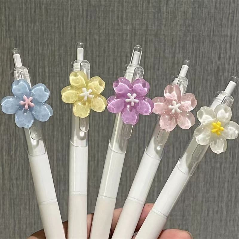High-Quality Silent Click Pen Ins High Appearance Student Quick-Dry Gel Pen Flower Cute Style 0.5mm Black Pen