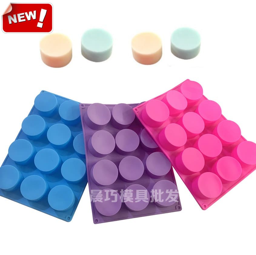 Silicone Cake Mold 12-Cup Cylinder Mold Round Handmade Soap Silicone Mold Perfect Circle Candle Mold Ice Cube Tray Mold