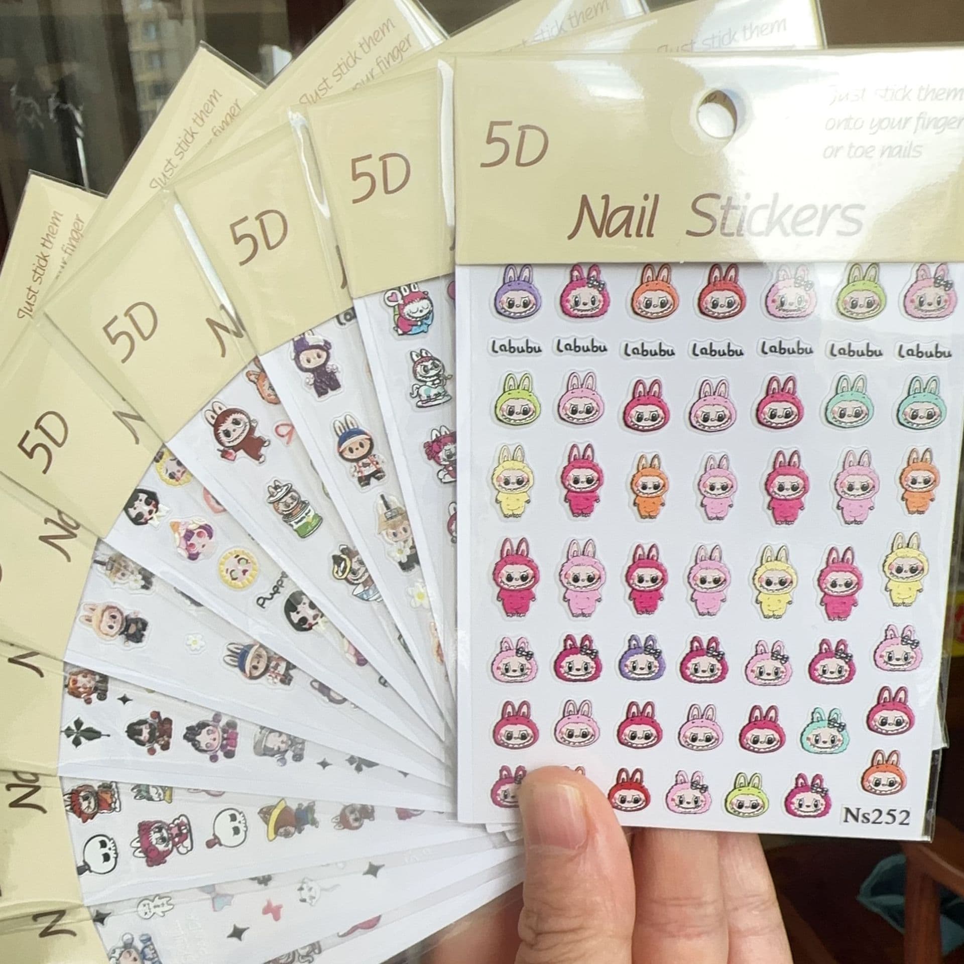 New labubu5D embossed cartoon sticker Labubu Bubble Mart nail decal adhesive three-dimensional decoration
