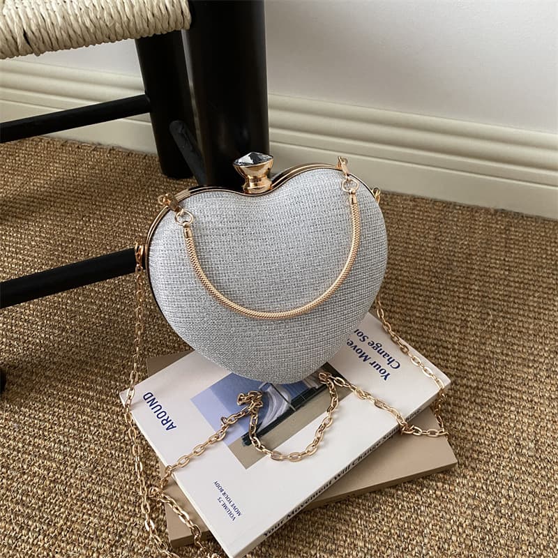 New Korean Style Single Shoulder Heart Shaped Bag, Niche Chain Handbag, Crossbody Bag, High End Evening Bag, Women's Chain Bag