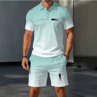 Cross-border European and American Hot Selling Men's Polo Shirt Set Two-Piece Set Suitable for Various Occasions Drop Shipping