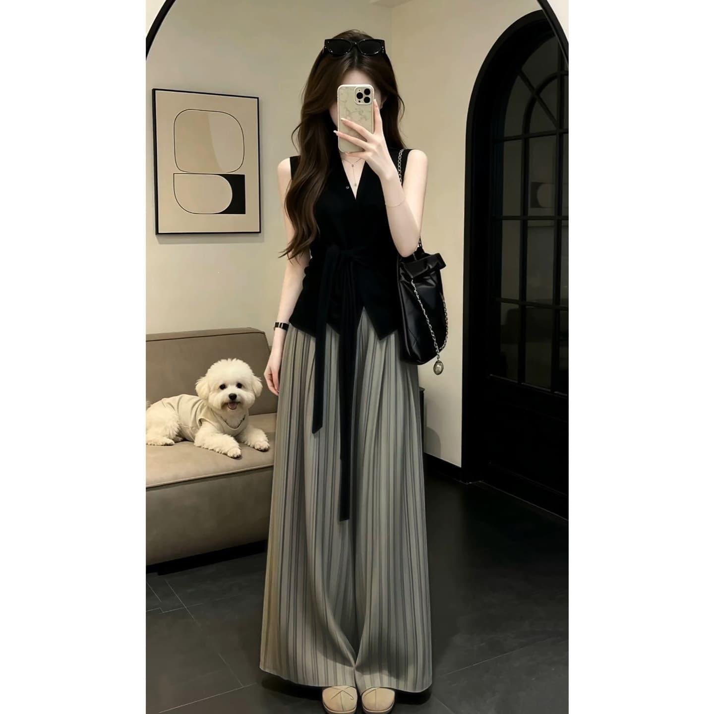 Korean Style Very Beautiful Outfit Complete Set 2026 New Sleeveless Vest Top Women Summer Wide Leg Pants Two Piece Set