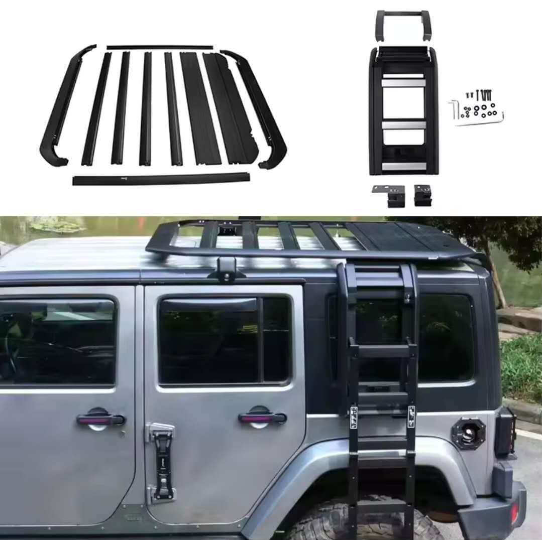 The roof platform is suitable for 07-17JEEP Wrangler luggage frame side ladder JK luggage rack aluminum alloy material