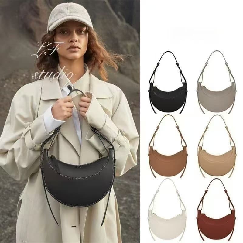 Polene Leather Crescent Bag Paris Niche Design Shoulder Crossbody Bag Genuine Leather Underarm Saddle Bag