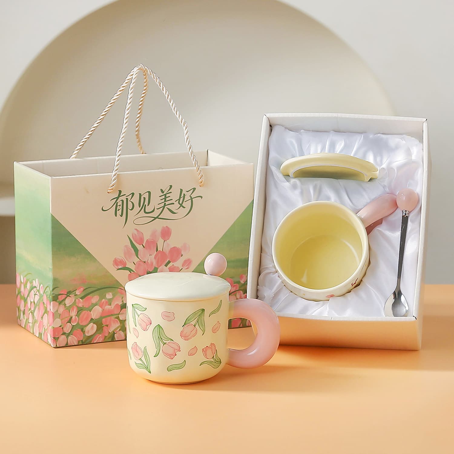 Graduation Gift School Procurement Cup Ceramic Mug with Lid and Spoon High-End Gift Box Set Souvenir