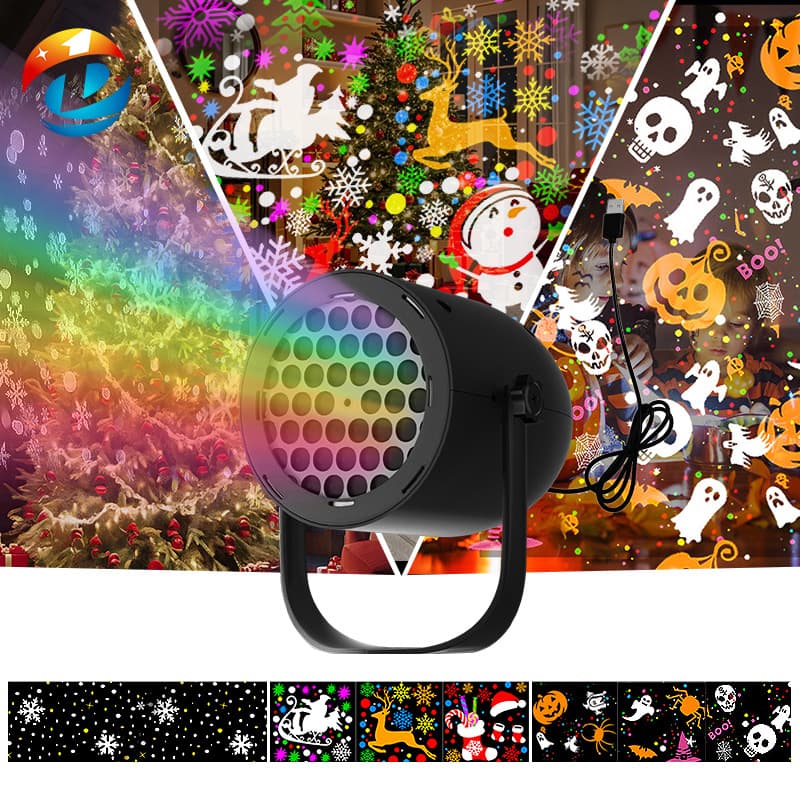 Cross-border Private Mold New Snowflake Christmas Projection Light 16-Pattern Atmosphere Halloween Holiday Gift Indoor Party Light