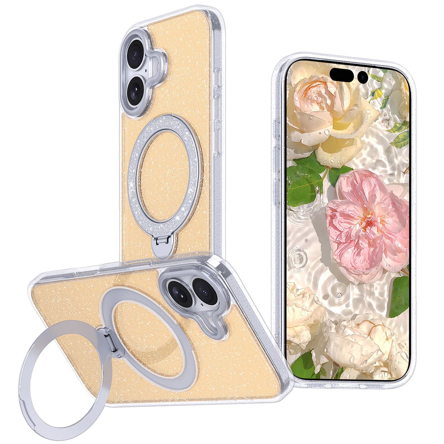 Compatible with New iPhone 17 Polaris Glitter Phone Case for Apple 17 Pro Rotating Bracket Shockproof Protective Cover