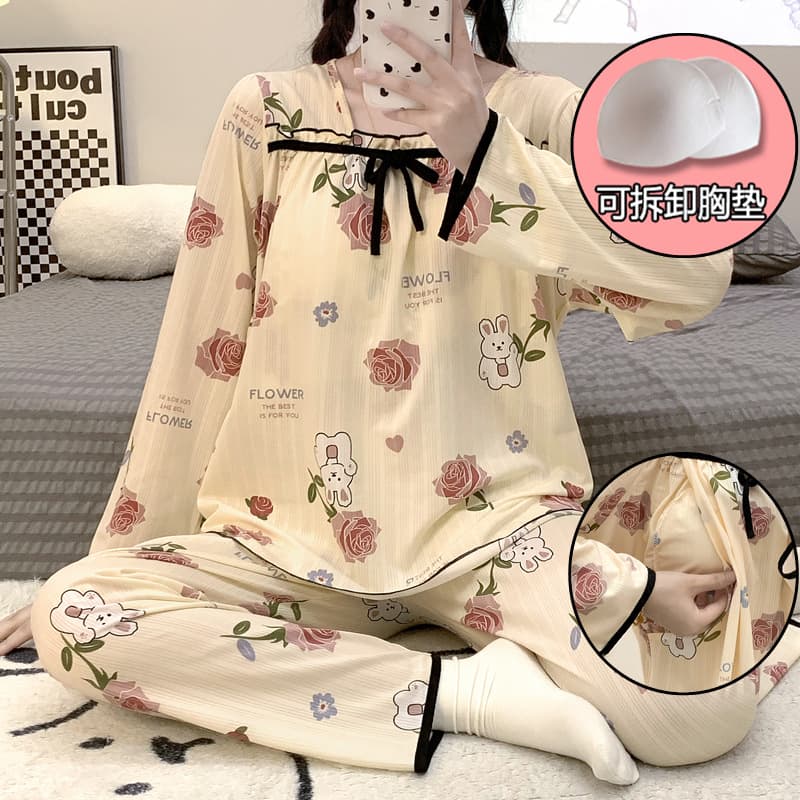 New Spring/Autumn Maternity Pajamas with Built-in Bra, Cute Square Neck, Korean Style, Nursing Sleepwear, Loungewear Set