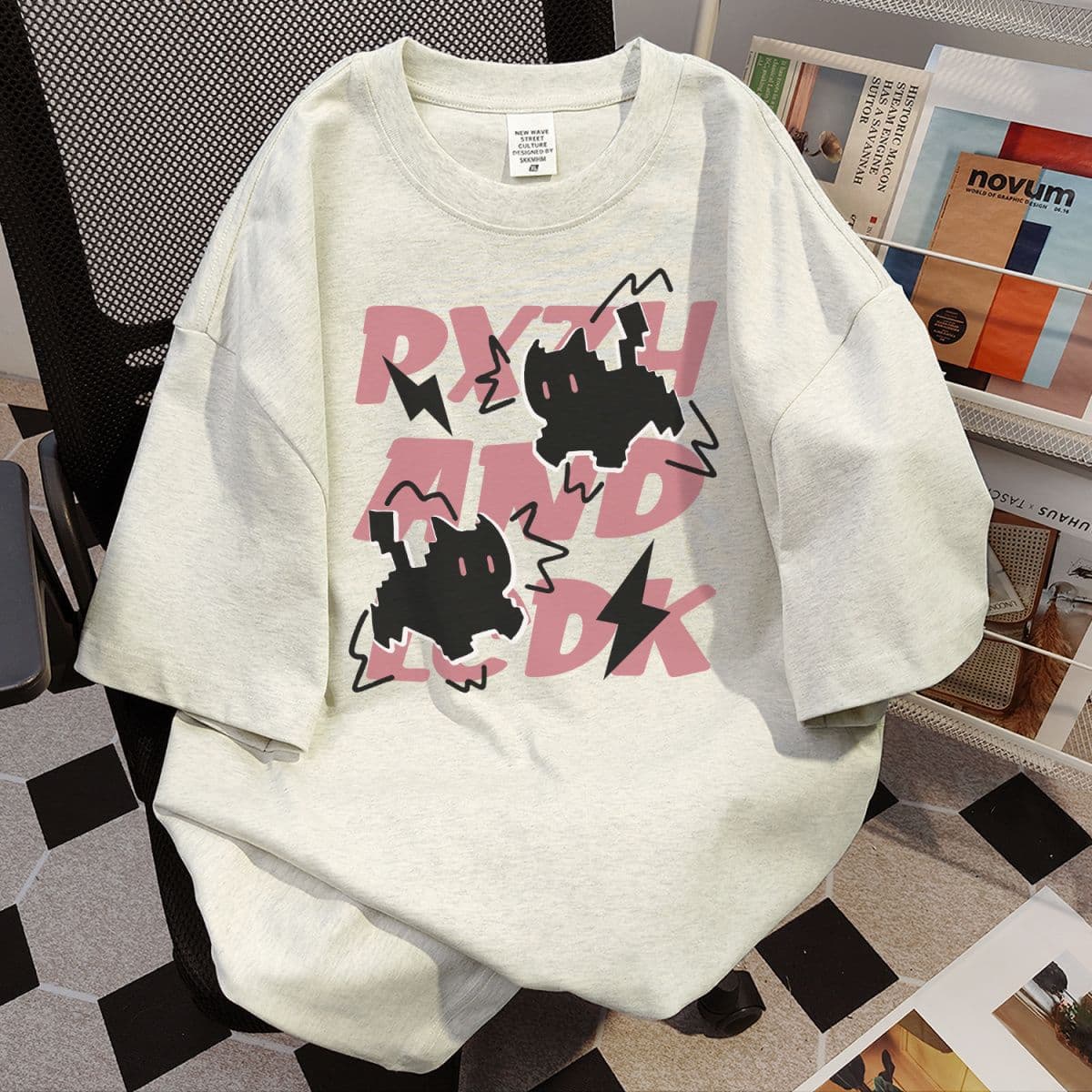 American Retro Cartoon Print Short-Sleeve T-Shirt for Women, New Loose Round Neck College Style Versatile Top