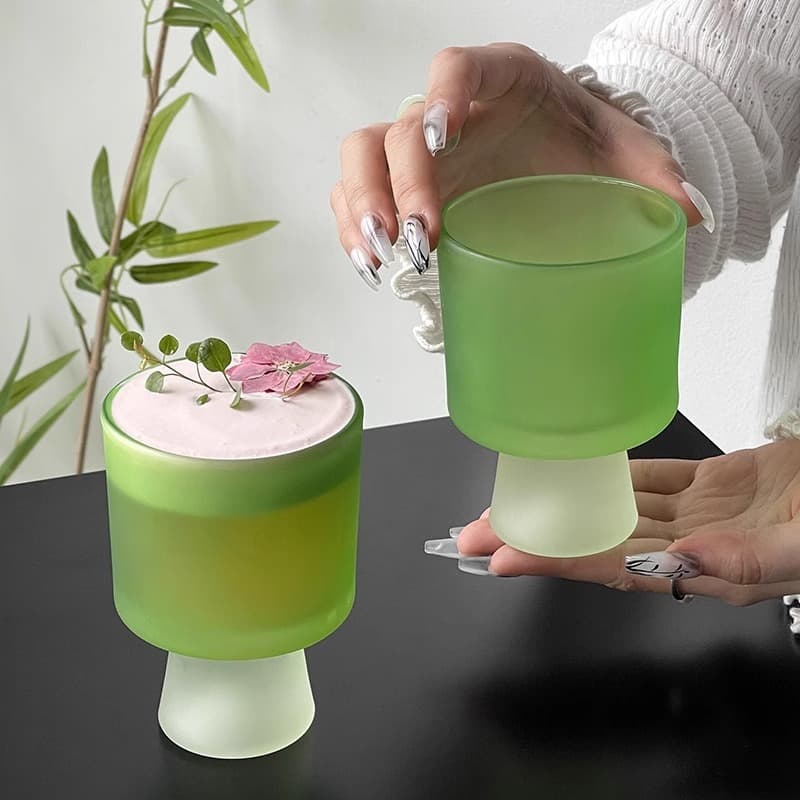 Frosted Glass Cup with Handle, Ins Style, High-End Beverage Cup, Ice Cream Cup, Dessert Cup