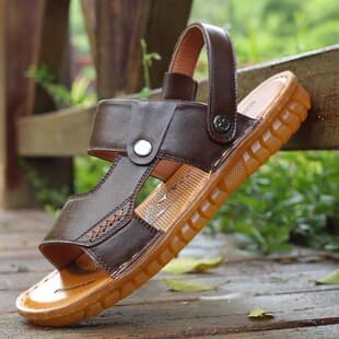 Genuine Top Layer Leather Men's Sandals, Cowhide Sole, Real Leather Beach Shoes, Summer Casual Anti-Slip Soft Sole Sandals for Men