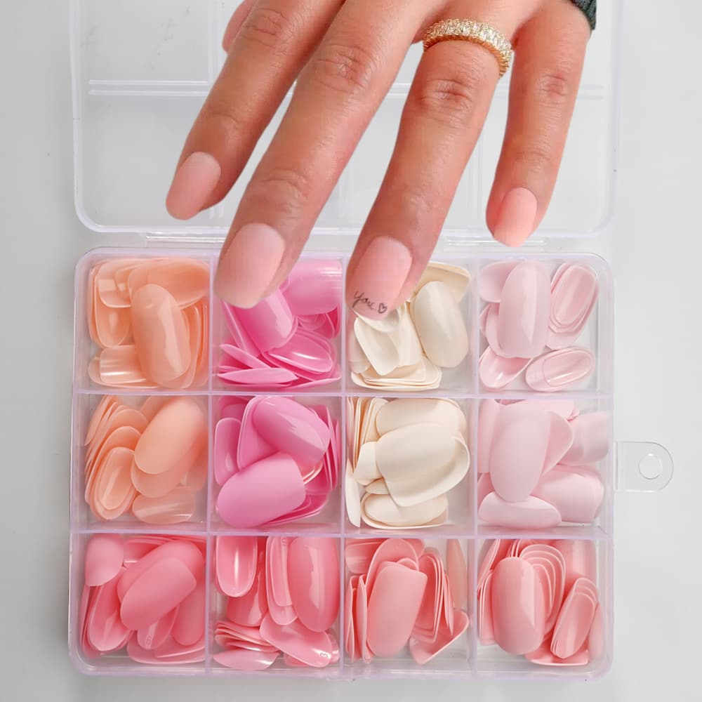 Cross-border 576-piece 24-color glossy press-on nails medium-long false nails solid color square short nail tips wholesale
